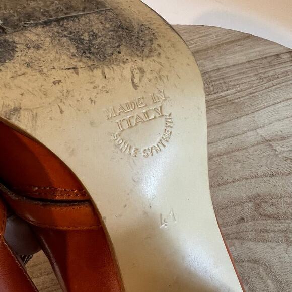 Vintage Dei Colli Made in Italy Tan Genuine Leather Buckle Stacked Heel Shoe 41 - Picture 9 of 15